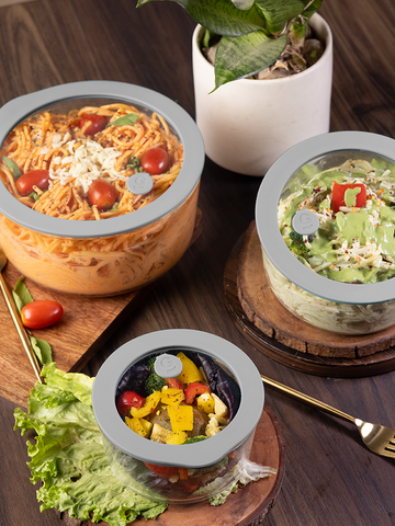 Borosilicate Glass Serving Bowl Set with Lids – (500ml+950ml+1600ml)
