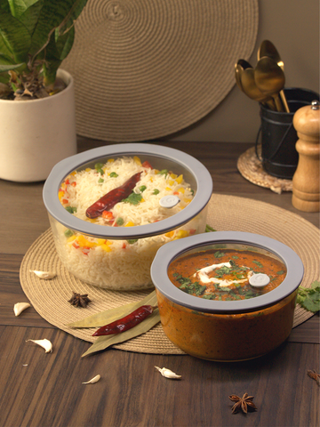 Borosilicate Glass Bowl Set with Lids – (950ml+1600ml)