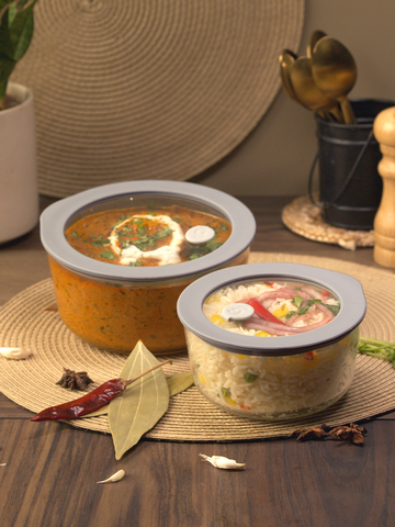 Set of 2 Microwave-safe Borosilicate Glass Bowl with Lid – (500ml+950ml)