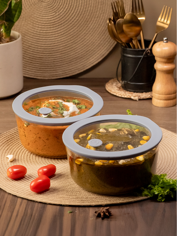 Set of 2 Large Borosilicate Glass Bowls with Lids – (2x950ml)