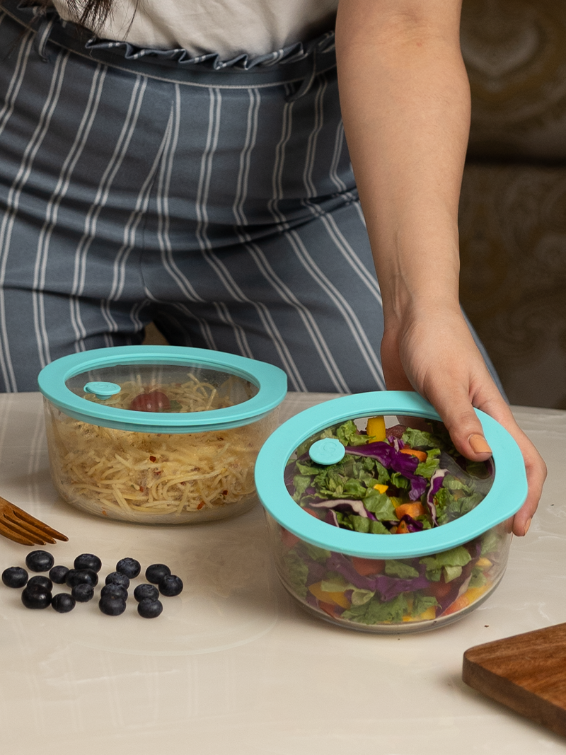 Set of 2 950ml Round Borosilicate Glass Bowl with Leak-proof Lid – Mellow Mist