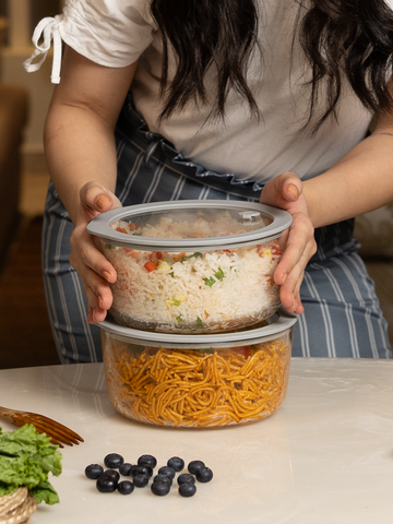 Set of 2 Large Borosilicate Glass Serving Bowls with Lids – (2x1600ml)