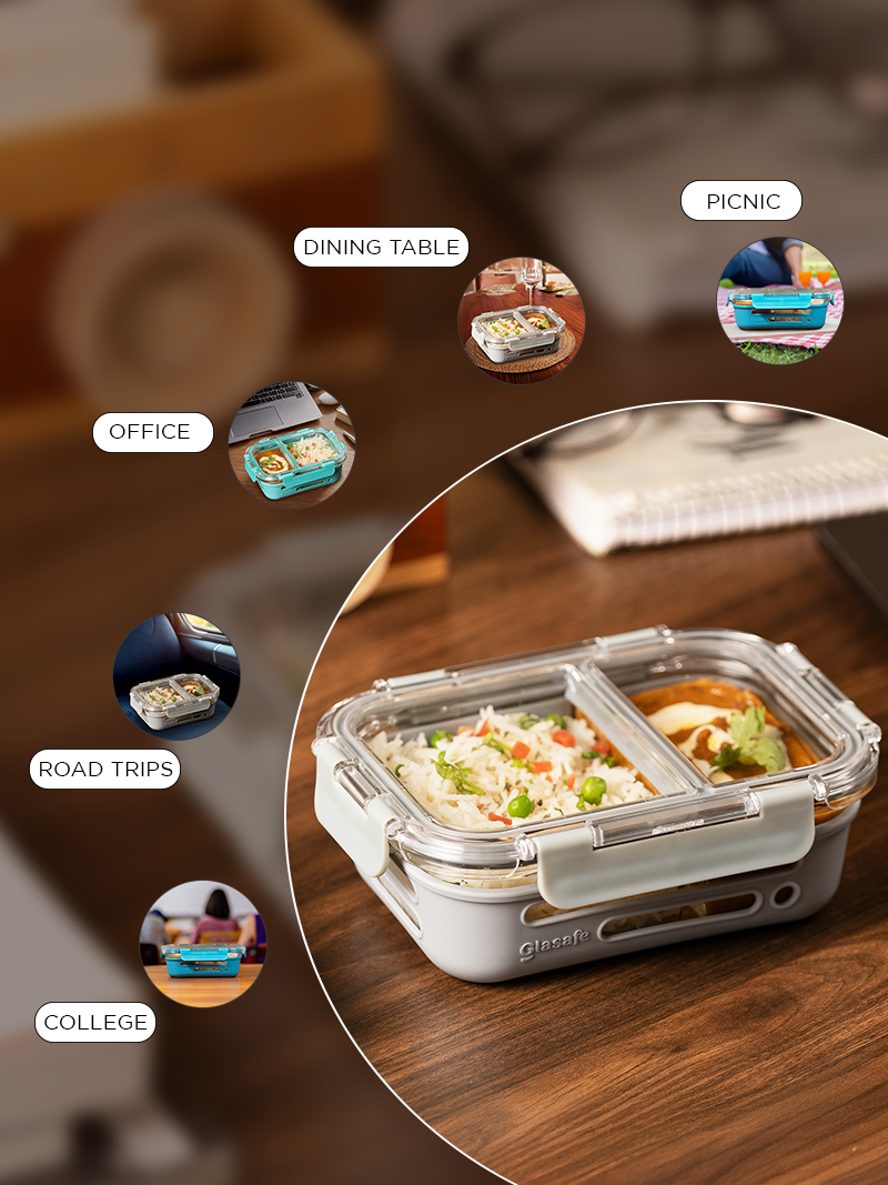 Dual Compartments Glass Lunch Box
