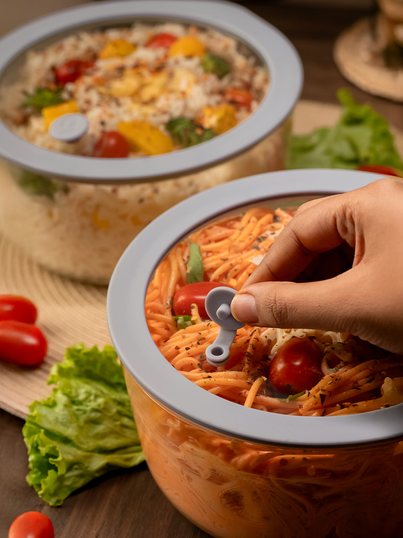 Set of 2 1600ml Large Borosilicate Glass Serving Bowls with Lids – Soothing Slate