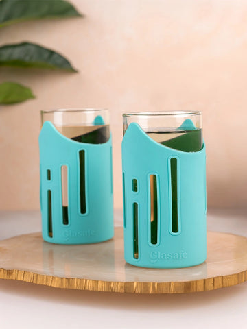 Set of 2 Borosilicate Drinking Glasses with Silicone Sleeve 350ml - Mellow Mist
