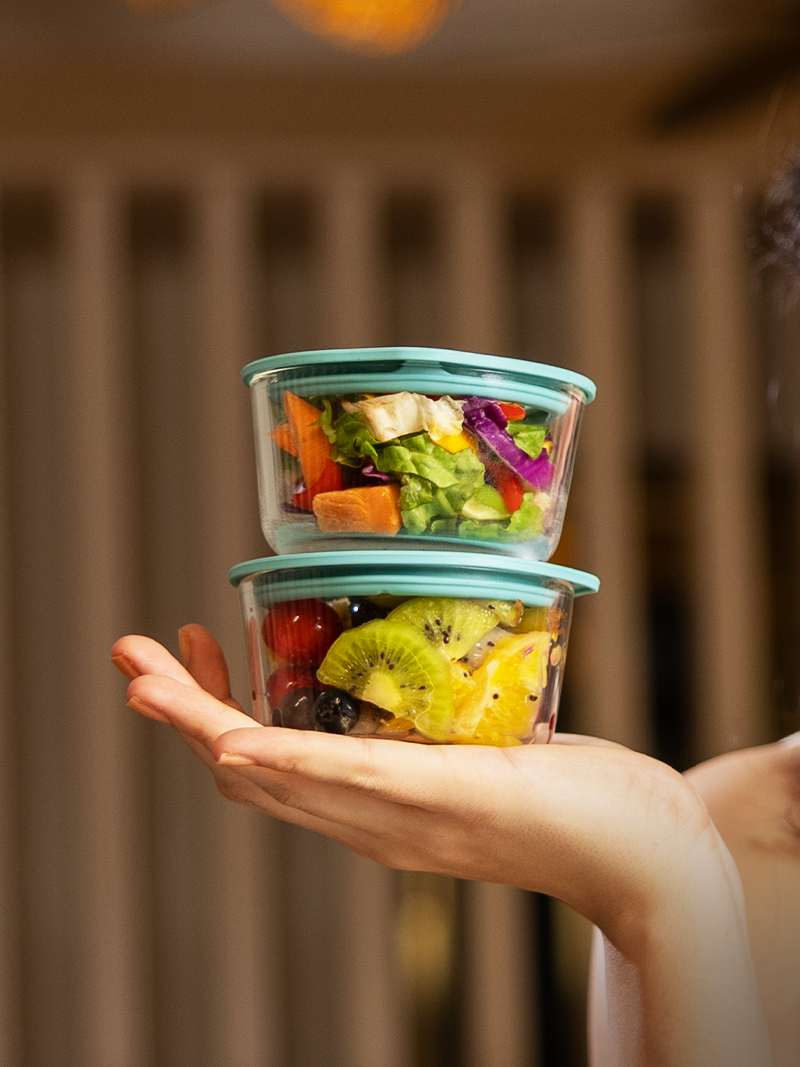 Set of 6 250ml Microwave-Safe Borosilicate Glass Bowls with Lids - Mellow Mist