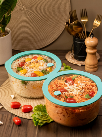 Set of 2 1600ml Microwave-safe Borosilicate Glass Bowl with Leak-proof Lid – Mellow Mist