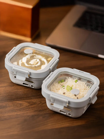 set of glass tiffins