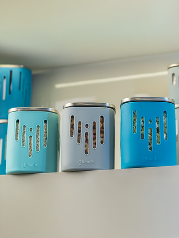 Set of 3 900ml Borosilicate Glass Jars For Kitchen with Airtight Lid & Silicone Sleeve