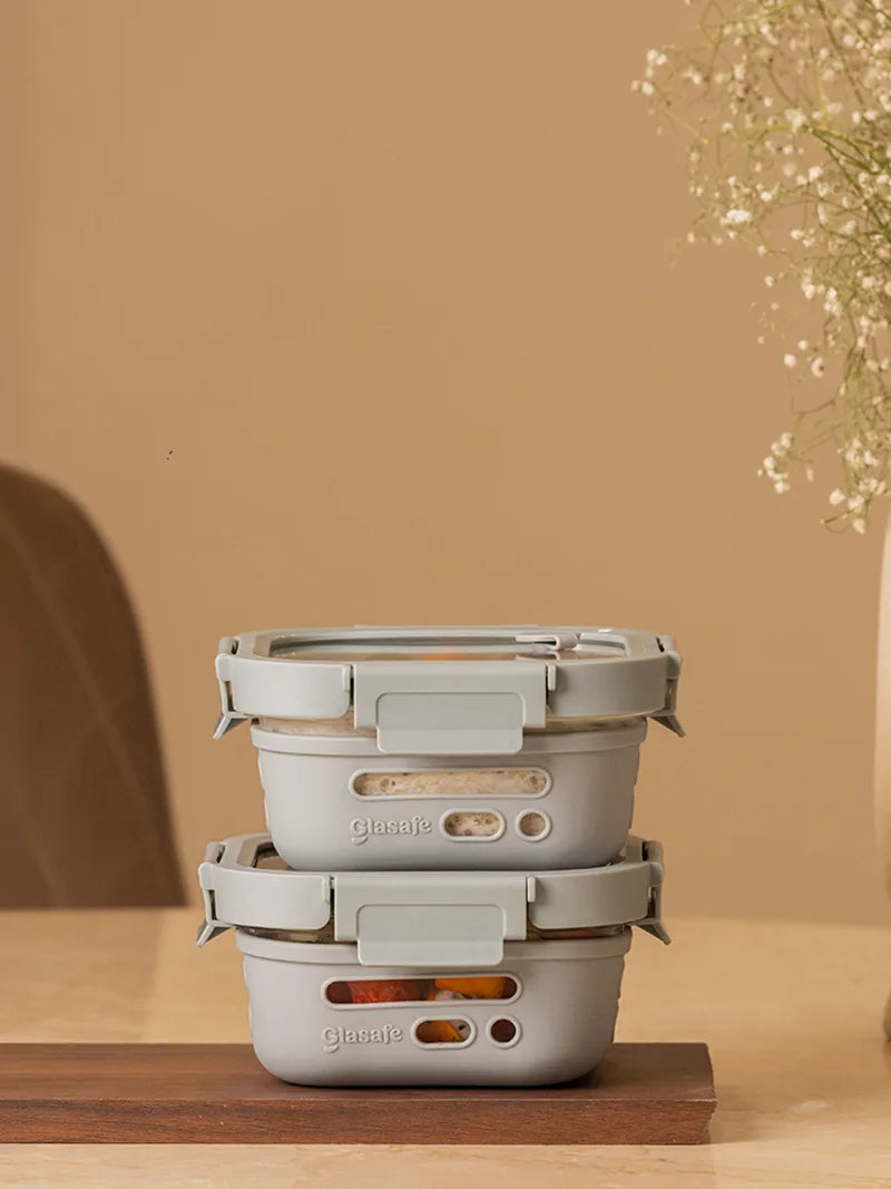 set of 2 glass lunch boxes