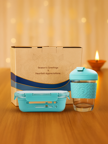 The All-Day Duo of Compartment Tiffin & Coffee Mug with Gift Box (1x580ml+1x320ml)