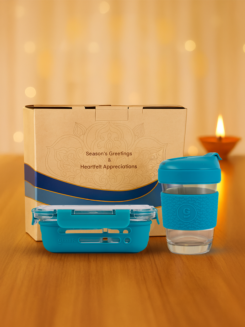 The All-Day Duo of Compartment Tiffin & Coffee Mug with Gift Box (1x580ml+1x320ml)