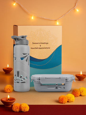 Hydro Meal Kit of Comaprtment Tiffin and Bottle with Gift Box ( 1x580ml + 1x750ml + 1box)