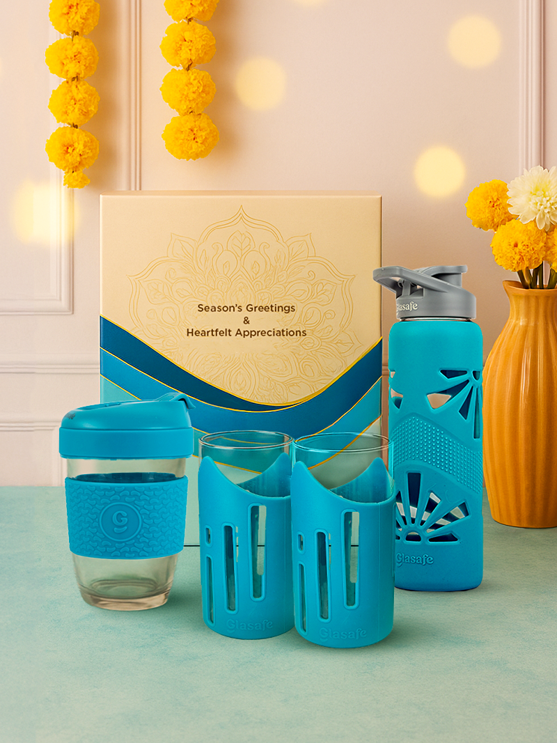 Daily Elegance Set of Drinking Glasses, Bottle & Coffee Mug with Gift Box (2x350ml+750ml+320ml)