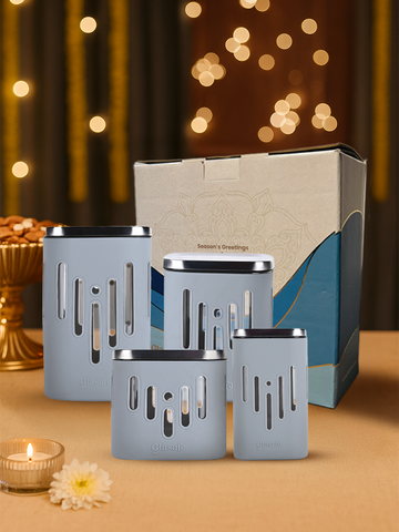 Festive Pantry Set of 4 Glass Kitchen Containers with Gift Box (250ml+600ml+900ml+1200ml)