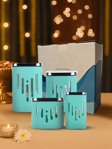 Festive Pantry Set of 4 Glass Kitchen Containers with Gift Box (250ml+600ml+900ml+1200ml)