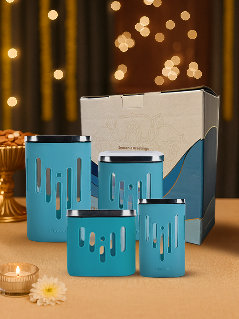 Festive Pantry Set of 4 Glass Kitchen Containers with Gift Box (250ml+600ml+900ml+1200ml)