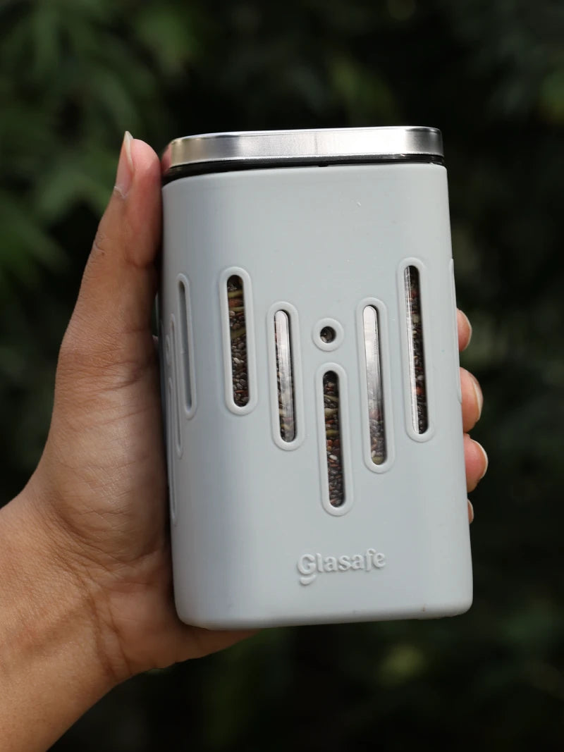 250ml Borosilicate Glass Kitchen Container with Airtight Lid & Silicone Sleeve, Soothing Slate