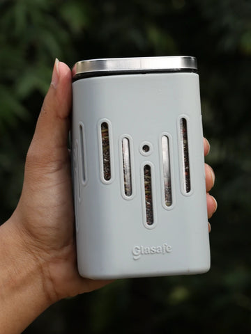 250ml Borosilicate Glass Kitchen Container with Airtight Lid & Silicone Sleeve, Soothing Slate