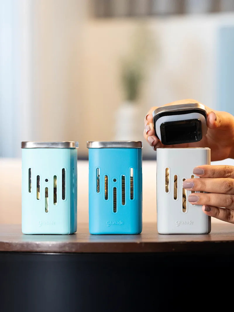 Set Of 3 250ml Borosilicate Glass Kitchen Storage Container with Airtight Lid & Silicone Sleeve