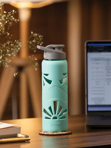 Borosilicate Glass Water Bottle with Protective Silicone Cover, 750ml (Mellow Mist)