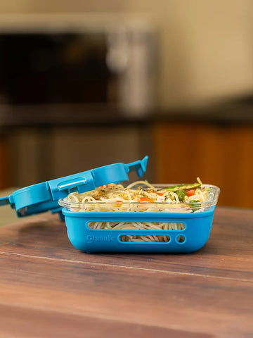 Glass Salad / Lunch Box with Airtight Glass Lid & Silicone Cover, 370ml