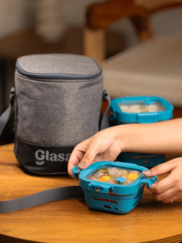 Mealmate Lite Set of 3 Borosilicate Glass Tiffin Box Combo with Lunch Bag