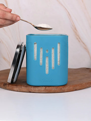 900ml Borosilicate Glass Kitchen Container with Airtight Lid & Silicone Sleeve - Tranquil Teal