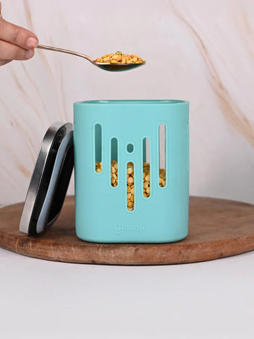 900ml Borosilicate Glass Kitchen Container with Airtight Lid & Silicone Sleeve - Mellow Mist