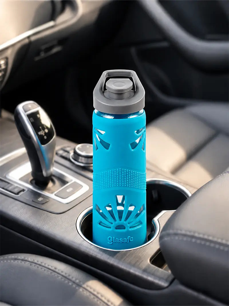 550ml Glasafe Clear Grip Borosilicate Glass Water Bottle with Silicone Sleeve (Tranquil Teal)