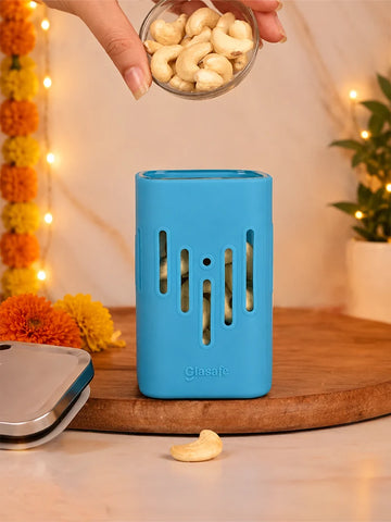 Glasafe 250ml Borosilicate Glass Kitchen Container with Airtight Lid & Silicone Sleeve, Tranquil Teal