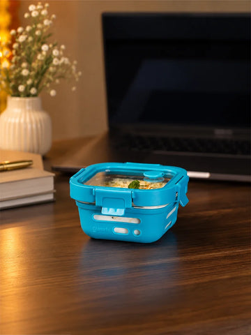 Glasafe 320ml Glass Salad Box with Airtight Glass Lid & Silicone Cover, Tranquil Teal