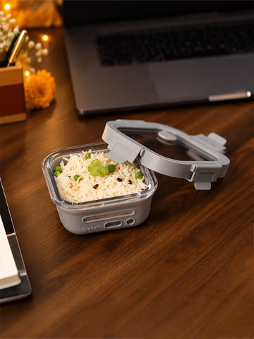 Glasafe 320ml Glass Tiffin Box with Airtight Glass Lid & Silicone Sleeve, Soothing Slate