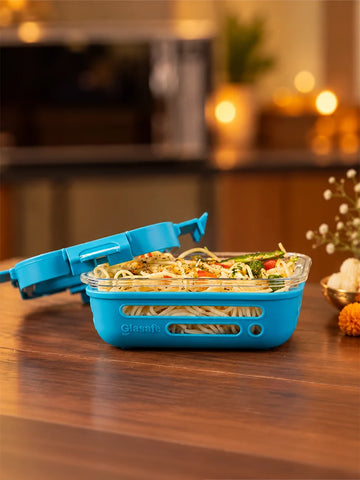 Glasafe 370ml Glass Lunch Box with Airtight Glass Lid & Silicone Cover, Tranquil Teal