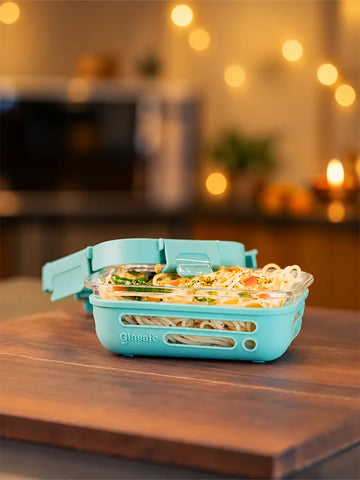 Glasafe 370ml Glass Lunch Box with Airtight Glass Lid & Silicone Cover, Mellow Mist