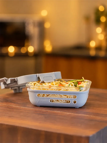 Glasafe 370ml Glass Tiffin Box with Airtight Glass Lid & Silicone Sleeve, Soothing Slate