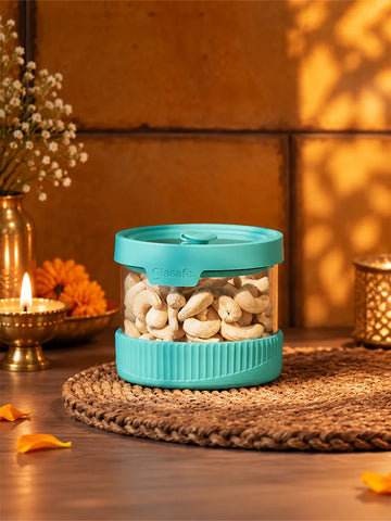 Glasafe 450ml Small Borosilicate Glass Jar With Lid for Spices & Nuts, Mellow Mist