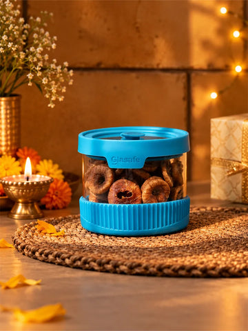 Glasafe 450ml Borosilicate Glass Storage Container with Silicone Lid, Tranquil Teal