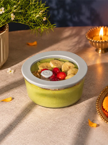 Glasafe 500ml Borosilicate Glass Mixing Bowl with Airtight-lid & Vent, Soothing Slate