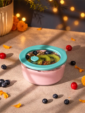 Glasafe 500ml Borosilicate Glass Serving Bowl with Airtight-lid & Air-vent, Mellow Mist