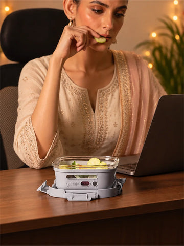 Glasafe 520ml Glass Tiffin Box with Airtight Glass Lid & Silicone Sleeve, Soothing Slate
