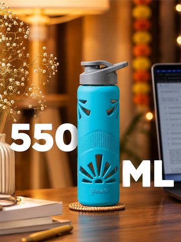 550ml Glasafe Clear Grip Borosilicate Glass Water Bottle with Silicone Sleeve (Tranquil Teal)
