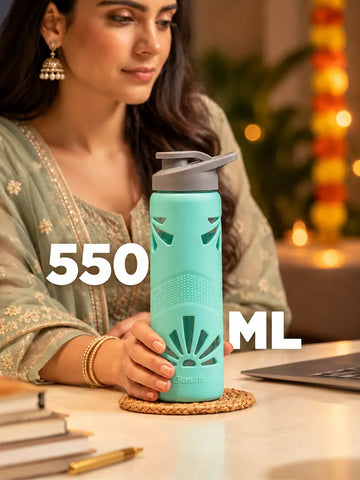 550ml Glasafe Clear Grip Borosilicate Glass Water Bottle with Silicone Cover (Mellow Mist)
