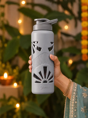 750ml Glasafe Clear Grip Borosilicate Glass Water Bottle with Silicone Cover (Soothing Slate)