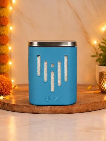 Glasafe 900ml Borosilicate Glass Kitchen Container with Airtight Lid & Silicone Sleeve - Tranquil Teal