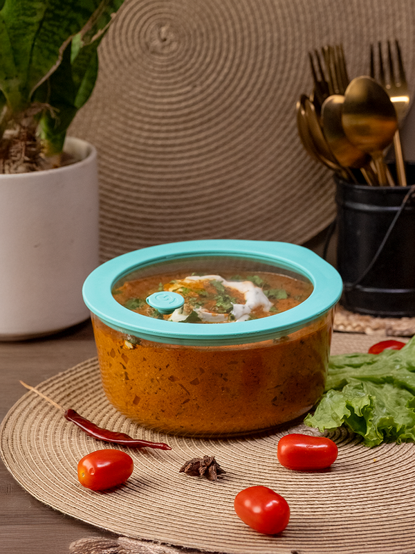 Glasafe 950ml Borosilicate Glass Mixing Bowl with Leak-Proof Lid and Air-vent, Mellow Mist