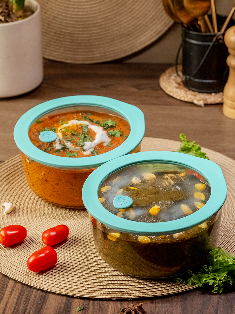 Set of 2 Round Borosilicate Glass Bowl with Leak-proof Lid – (2x950ml)