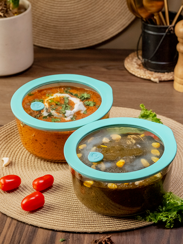Set of 2 Round Borosilicate Glass Bowl with Leak-proof Lid – (2x950ml)