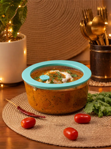 Glasafe 950ml Borosilicate Glass Mixing Bowl with Leak-Proof Lid and Air-vent, Mellow Mist