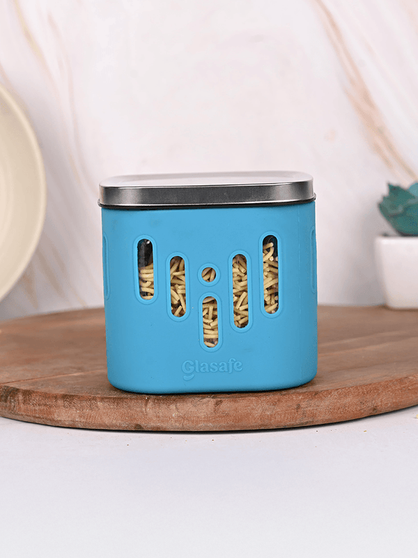 600ml Borosilicate Glass Jar For Kitchen with Airtight Lid & Protective Silicone Sleeve, Tranquil Teal